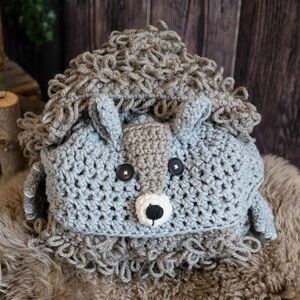 HAND MADE Kids Crochet Animal Squirrel Hooded Throw Blanket